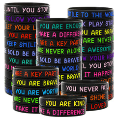 JUNEBRUSHS 64pcs motivational bracelets collection in black for daily inspiration.