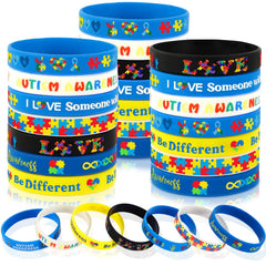 JUNEBRUSHS autism bracelets pack with seven puzzle designs for everyday awareness and style.