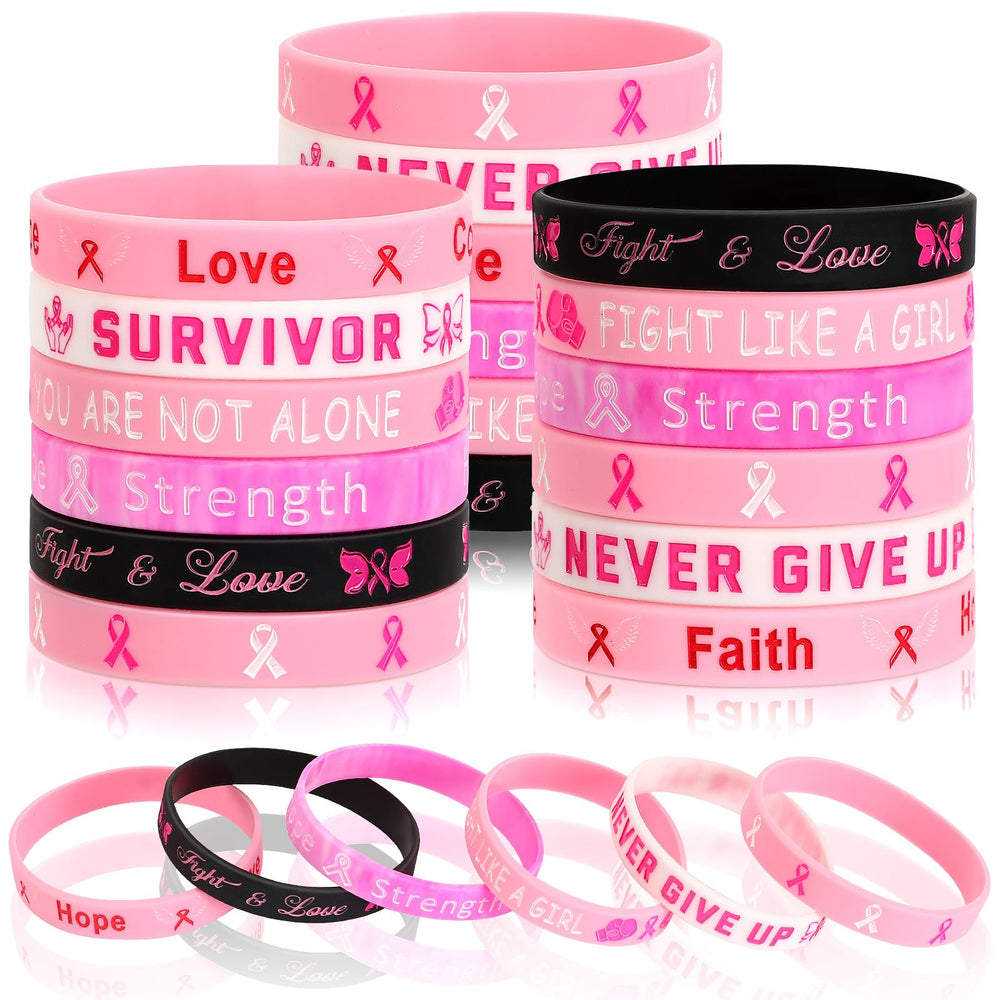 JUNEBRUSHS breast cancer awareness bracelet Never Give Up design for motivation and support.