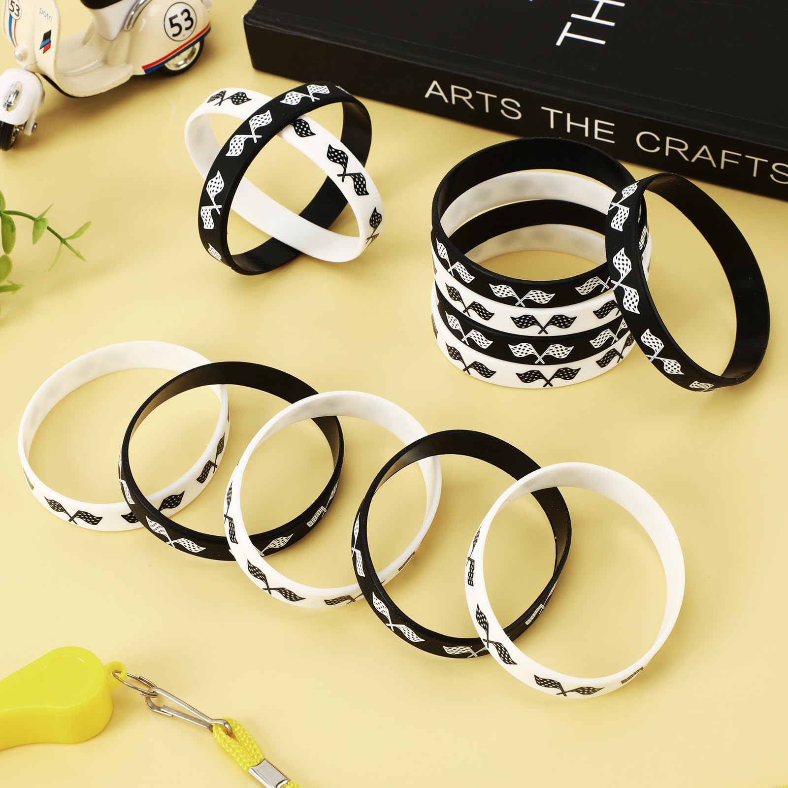 JUNEBRUSHS checkered flag pattern wristbands evoke racing energy for themed celebrations.
