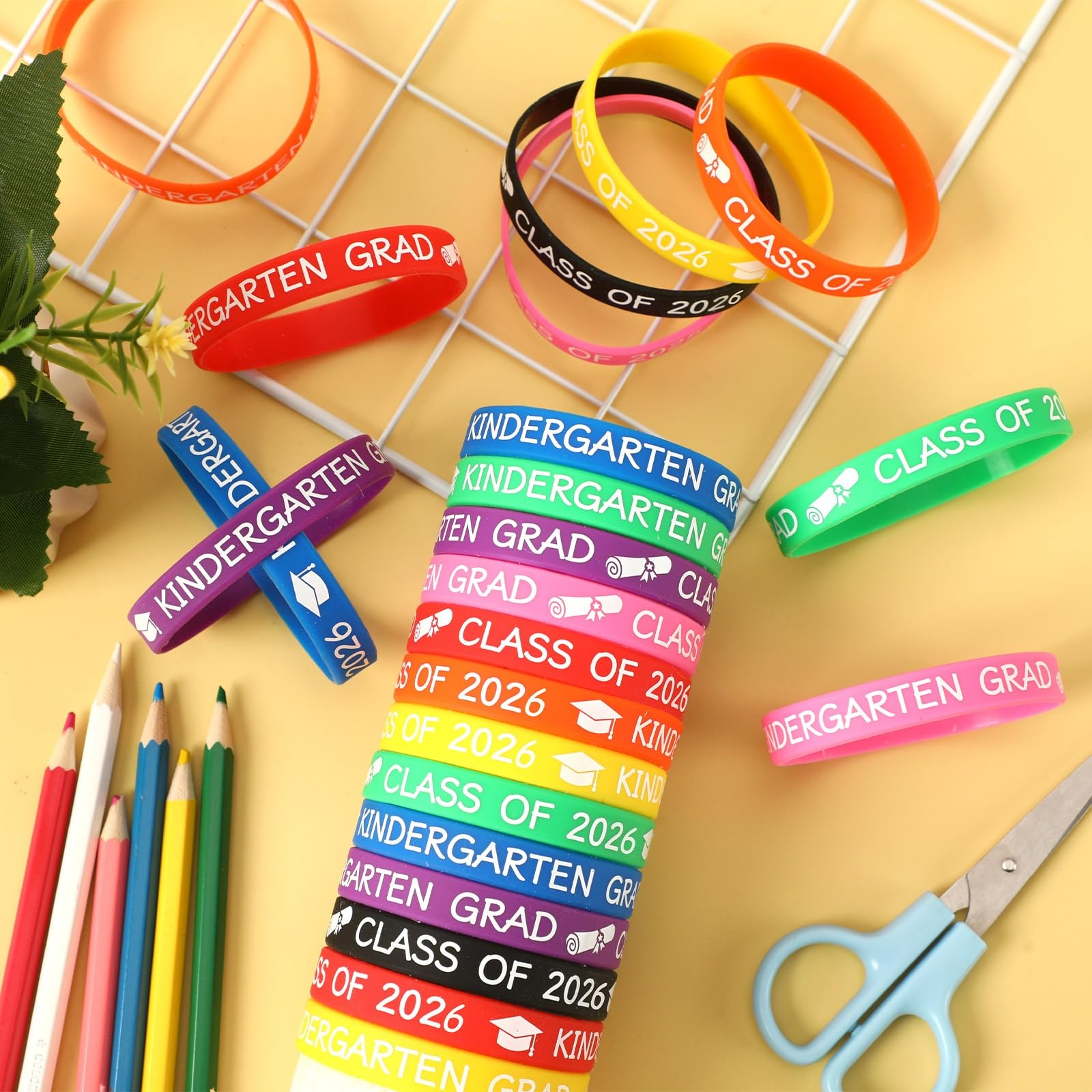 JUNEBRUSHS Class of 2026 bracelets, sturdy elastic fit.