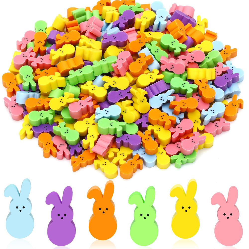 JUNEBRUSHS Easter bunny mini erasers pack ideal for classroom prizes and crafts.