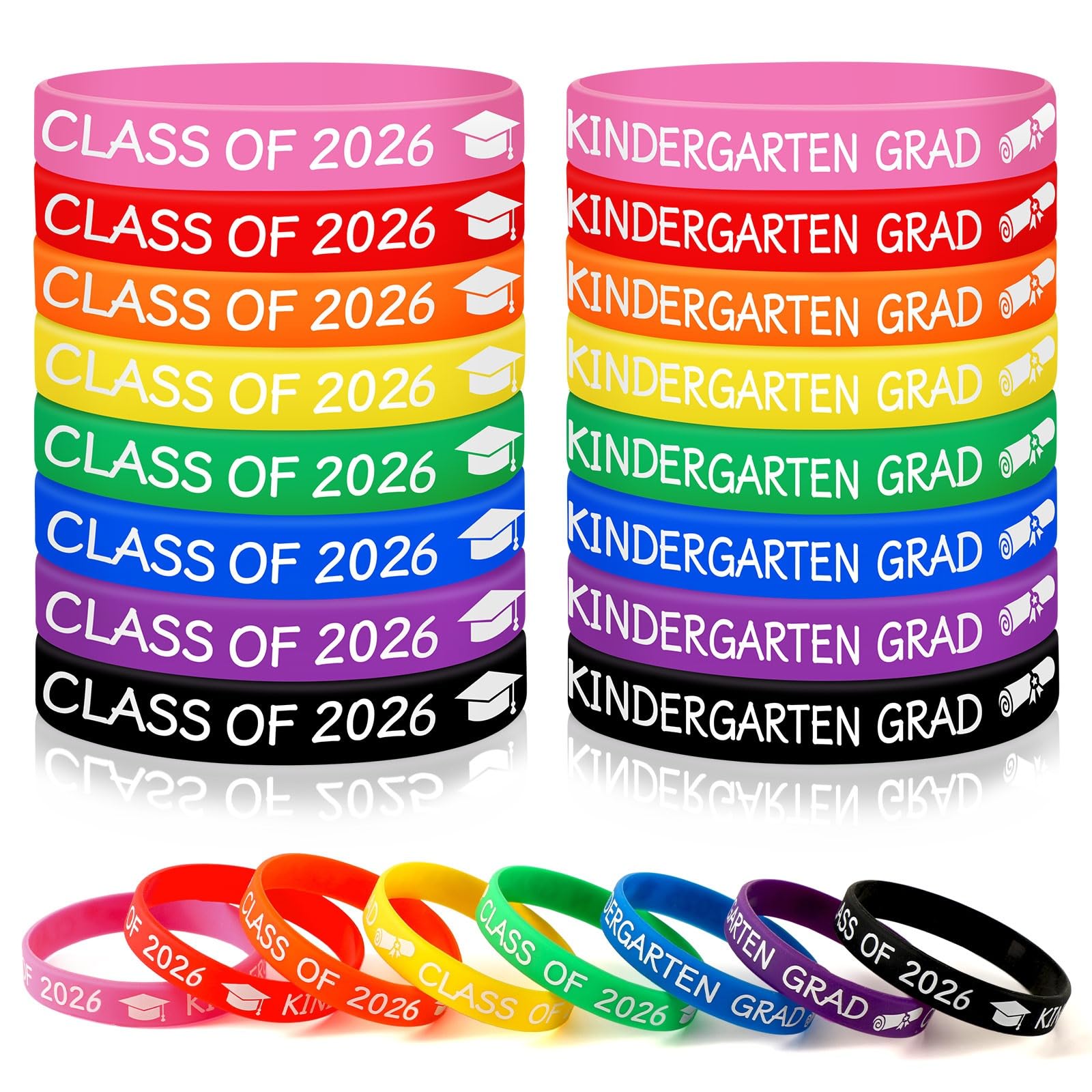 JUNEBRUSHS packaging for 42 kindergarten grad bracelets, Class of 2026.