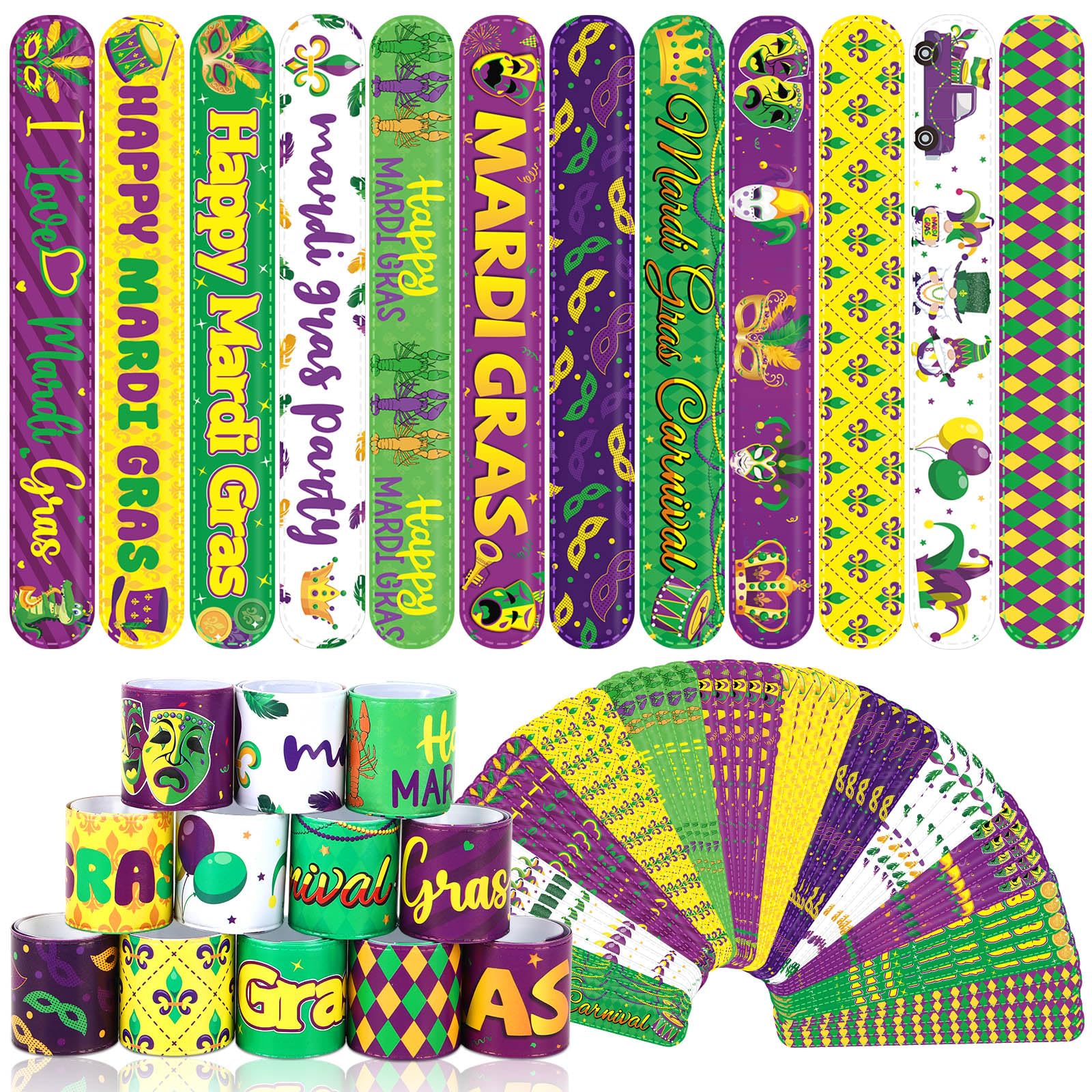 JUNEBRUSHS Mardi Gras bracelets with colorful designs for festive wear