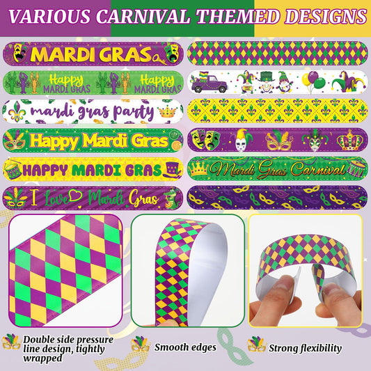 JUNEBRUSHS Mardi Gras bracelets with metal-core inside for flexible wear