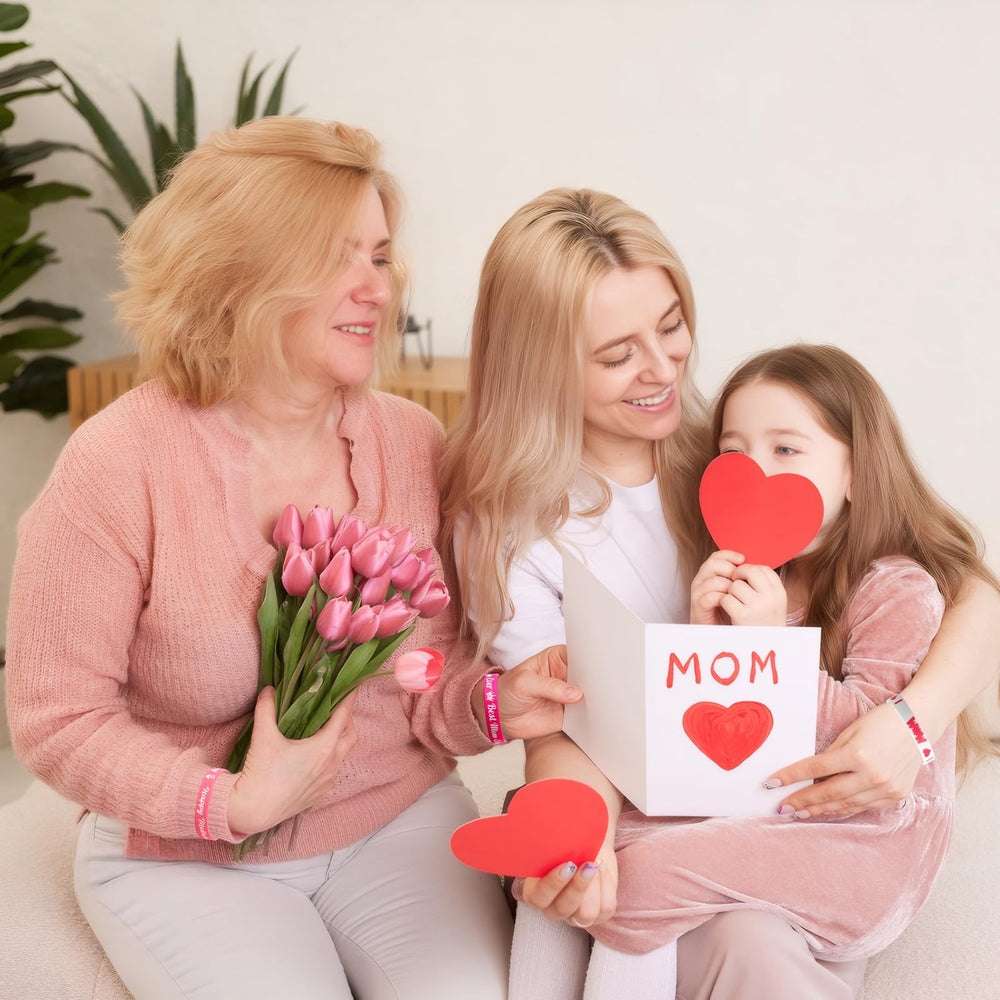 JUNEBRUSHS Mother's Day bracelets at a family event, versatile sizing