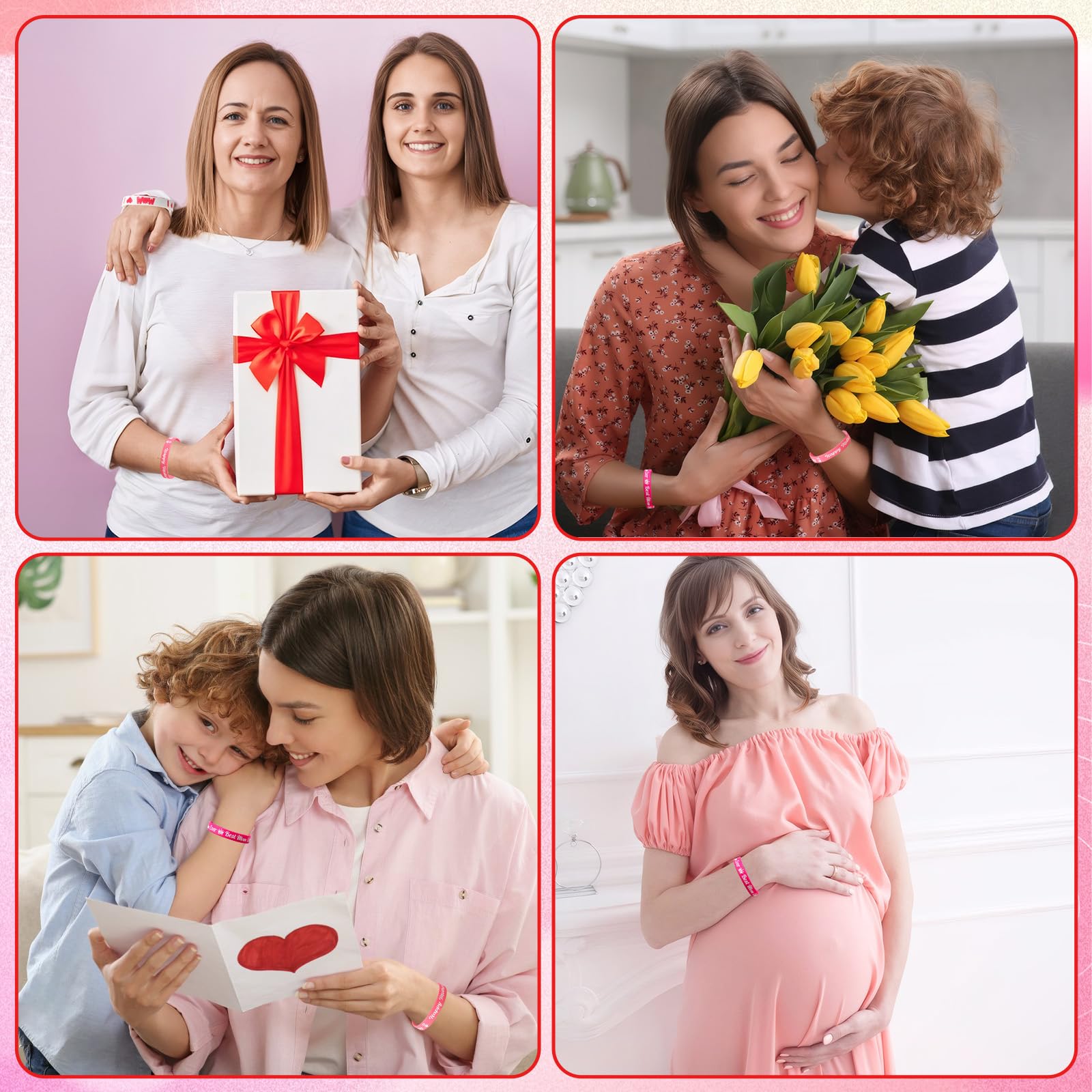 JUNEBRUSHS bracelets in pink and white hues, soft tones for Mother’s Day outfits