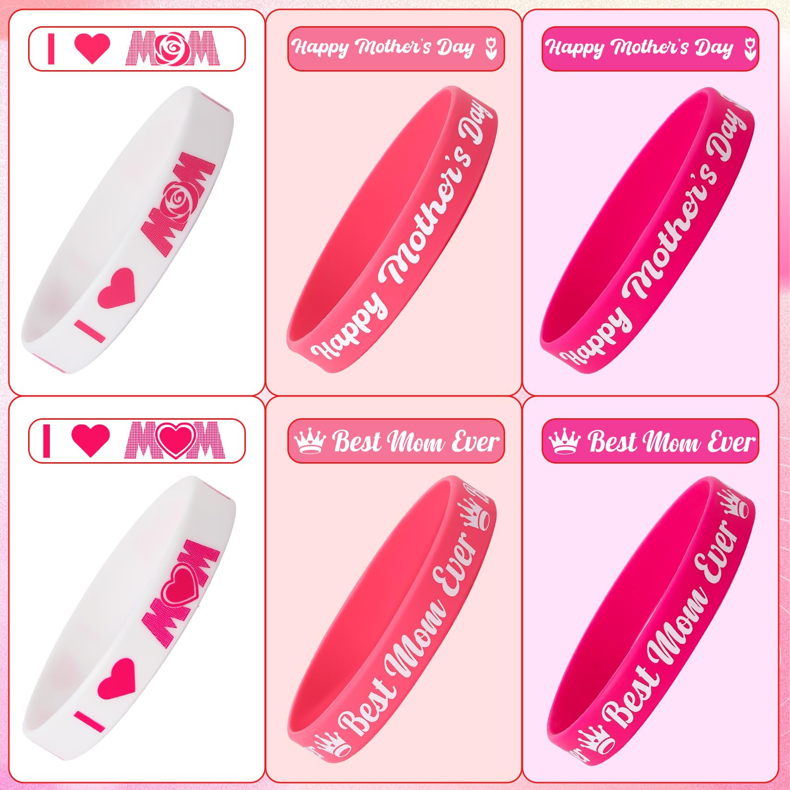 JUNEBRUSHS Mother's Day bracelets worn on wrists, comfortable silicone for long events