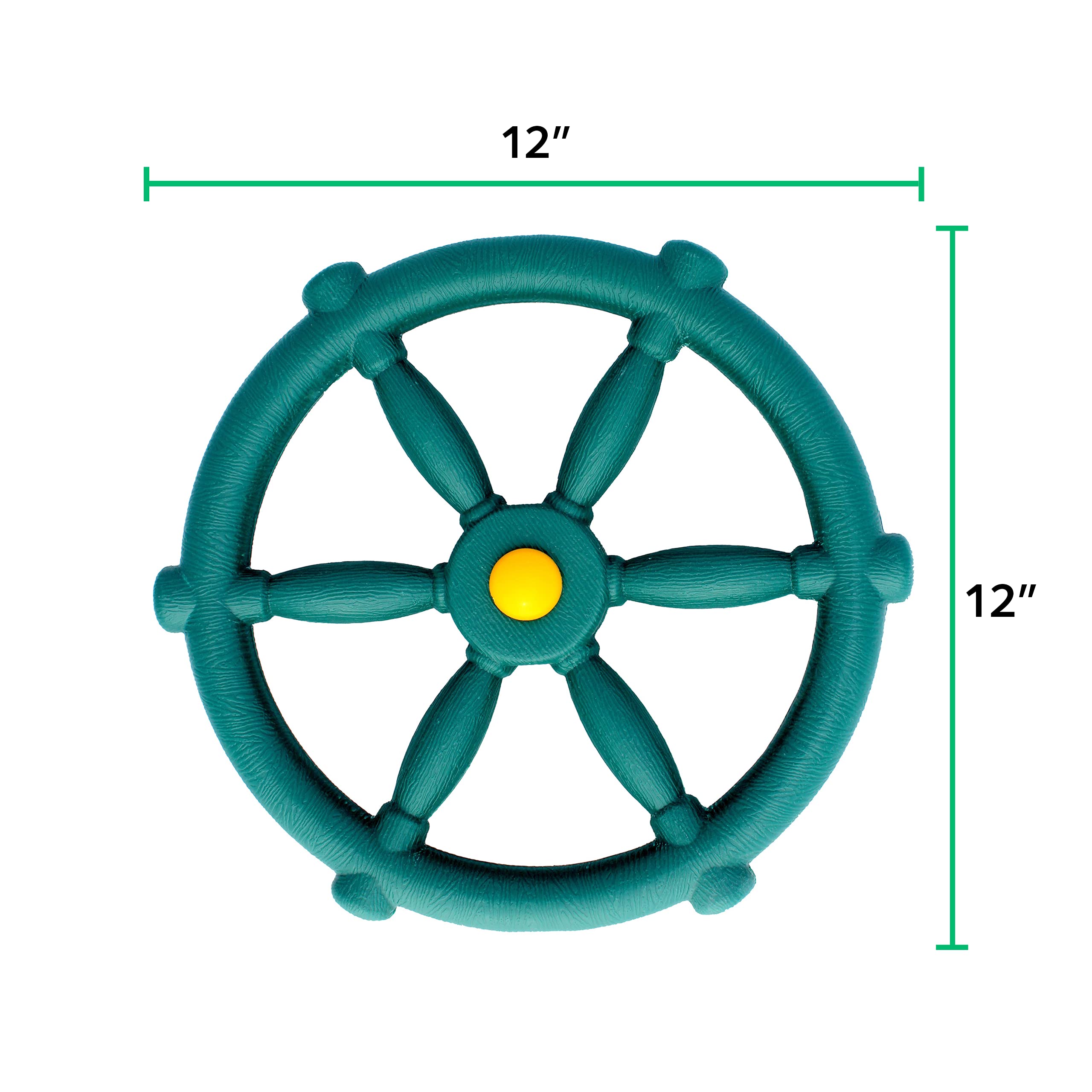 Jungle Gym Kingdom pirate ship wheel easy-install hardware enables quick setup.