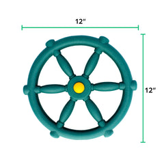 Jungle Gym Kingdom pirate ship wheel easy-install hardware enables quick setup.
