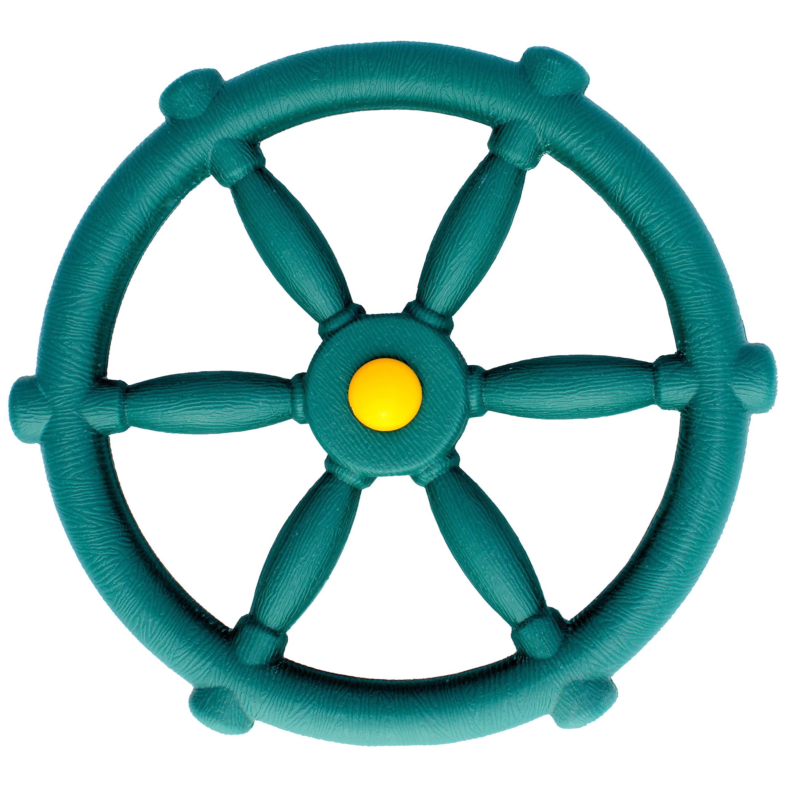 Jungle Gym Kingdom pirate ship wheel in green, durable for imaginative outdoor play.