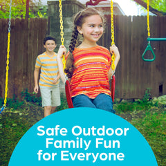 Jungle Gym Kingdom plastic-coated chains close-up, designed for pinch-free safety.