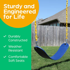 Plastic-coated chains reduce pinch points on Jungle Gym Kingdom swing.