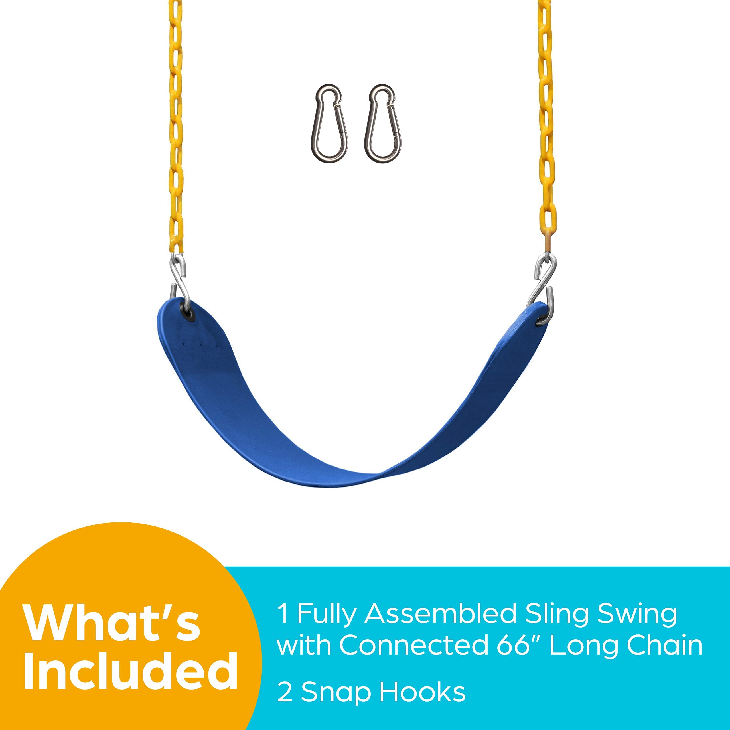 Two metal snap hooks included for secure Jungle Gym Kingdom swing attachment.