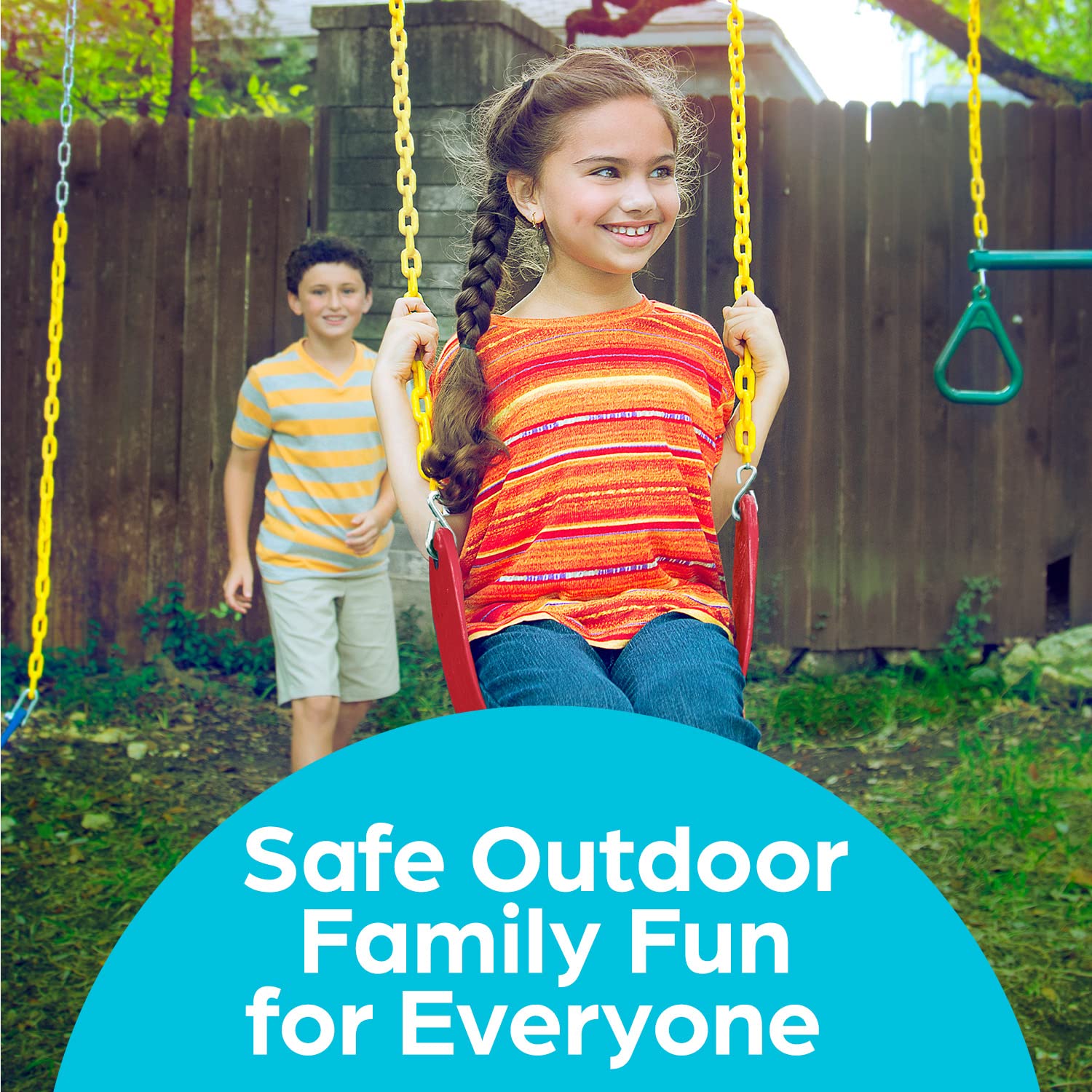 Jungle Gym Kingdom heavy-duty chains provide stable support for kids.