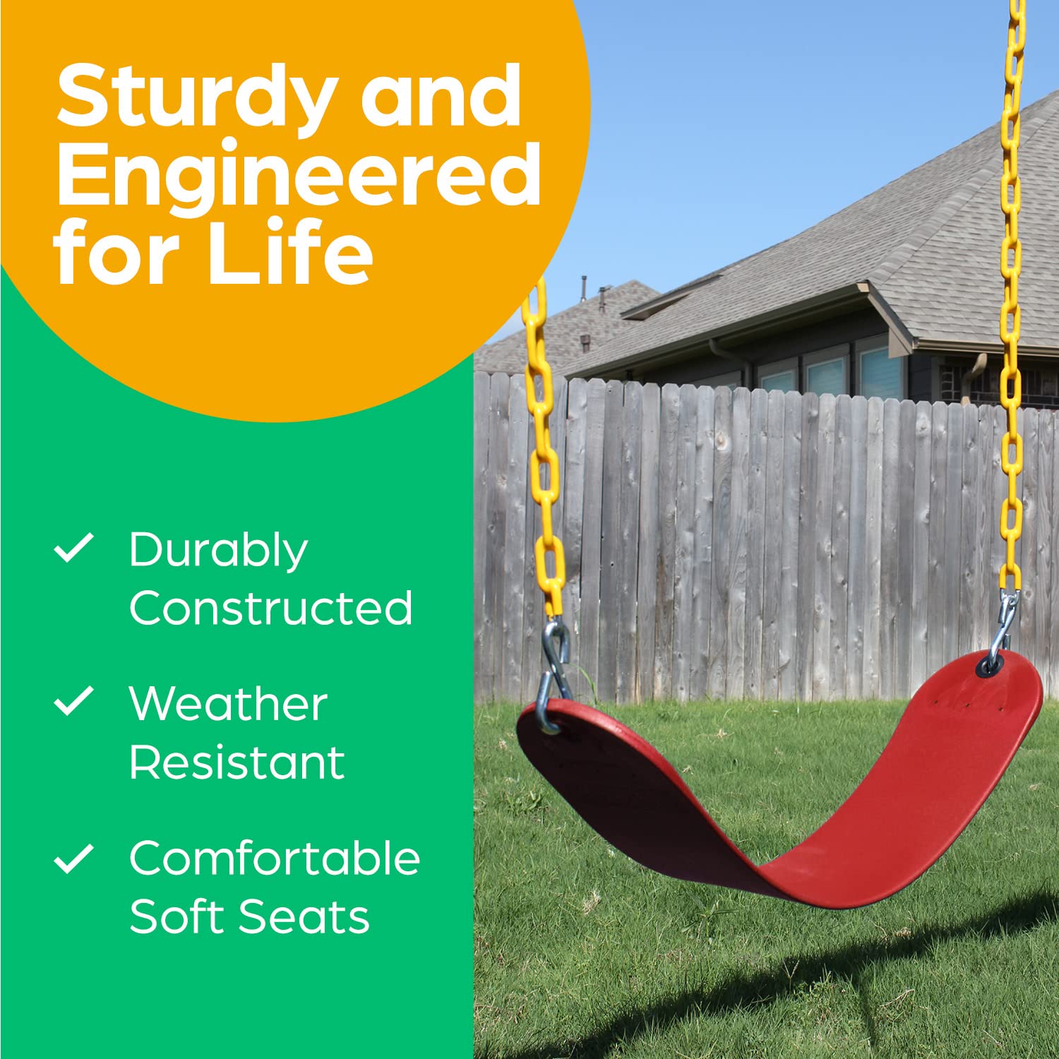 Jungle Gym Kingdom swing seat grommets ensure secure attachment.