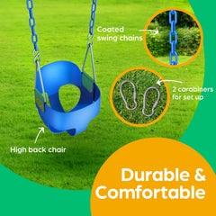Jungle Gym Kingdom toddler swing fully assembled setup on backyard playset.