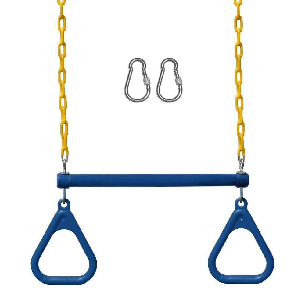 Jungle Gym Kingdom trapeze bar with rings for backyard play and exercise