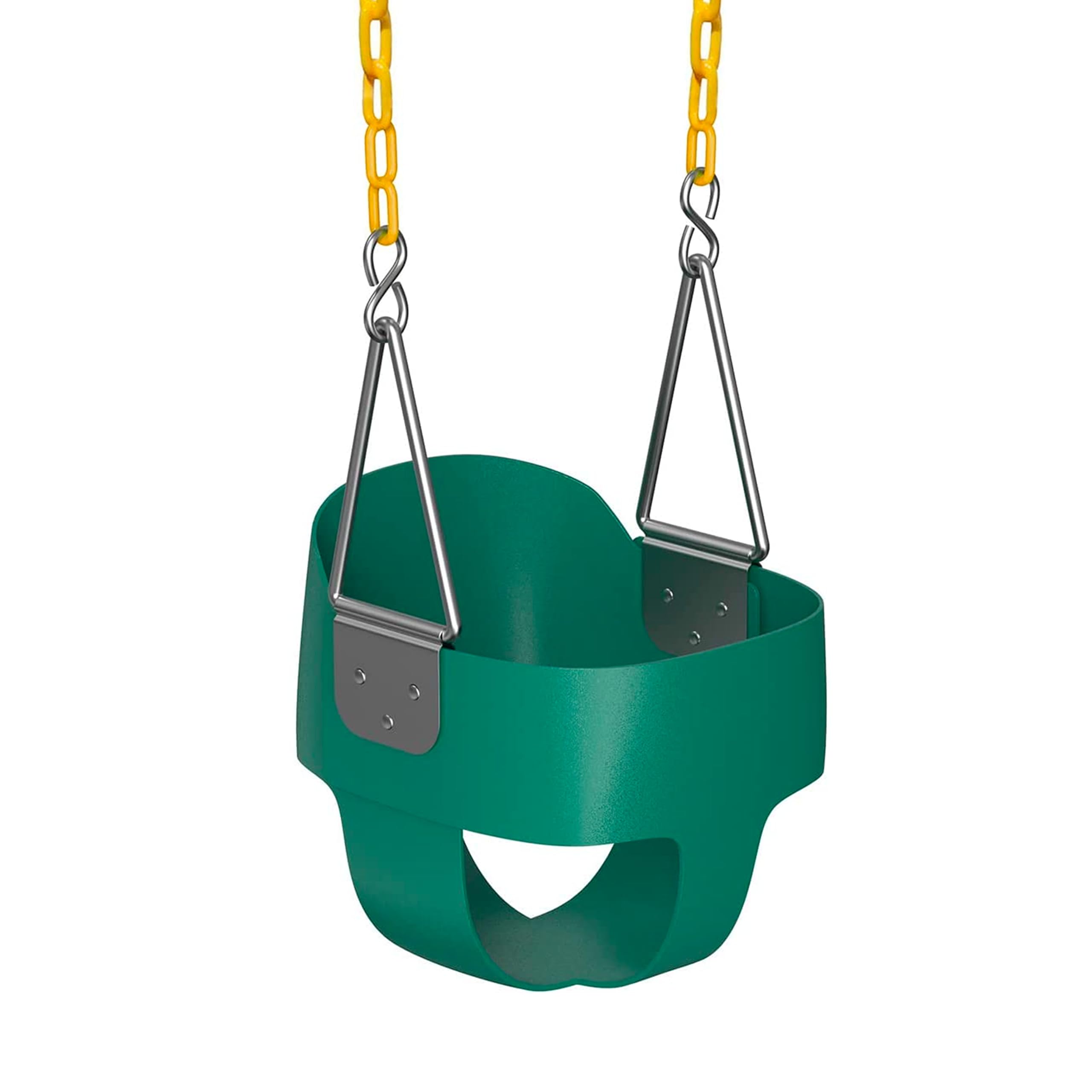 Jungle Gym Kingdom baby swing green seat, comfortable bucket design for infants