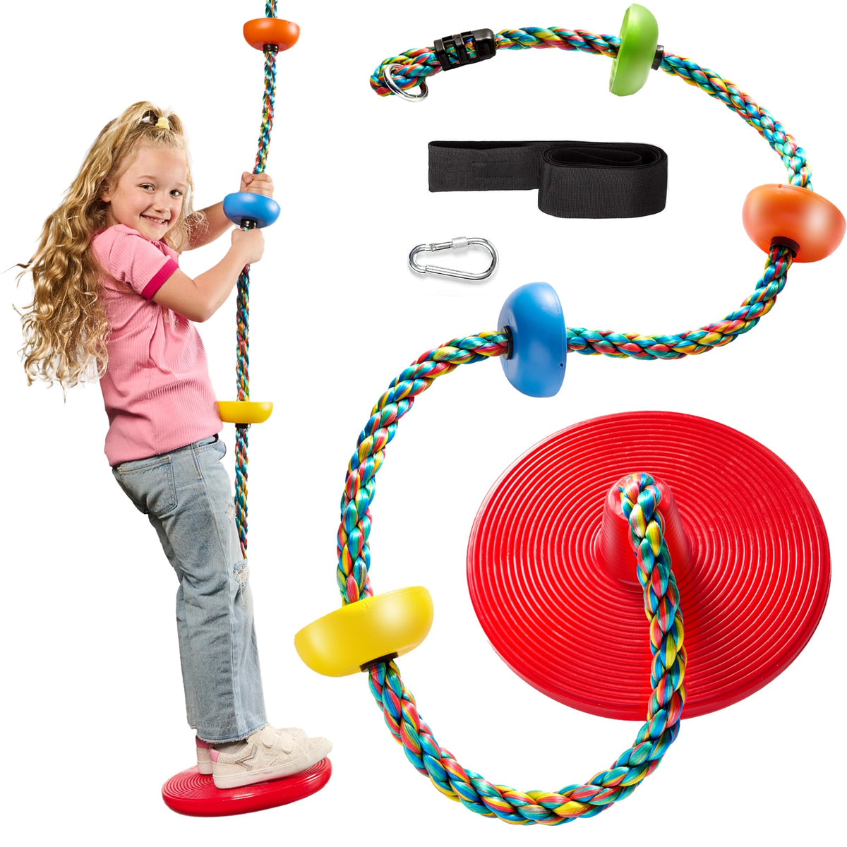 Jungle Gym Kingdom tree swing seat disc red provides fun and safe outdoor play for kids.