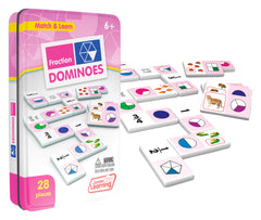 Junior Learning JL485 fraction dominoes set in tin for organized, easy play.