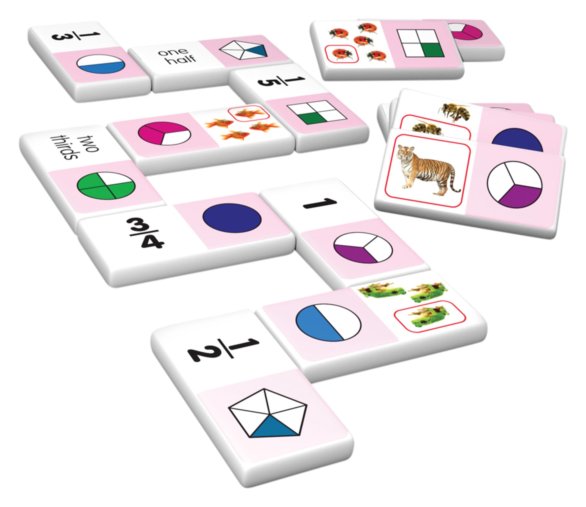 Junior Learning JL485 fraction dominoes thick pieces for comfortable handling.