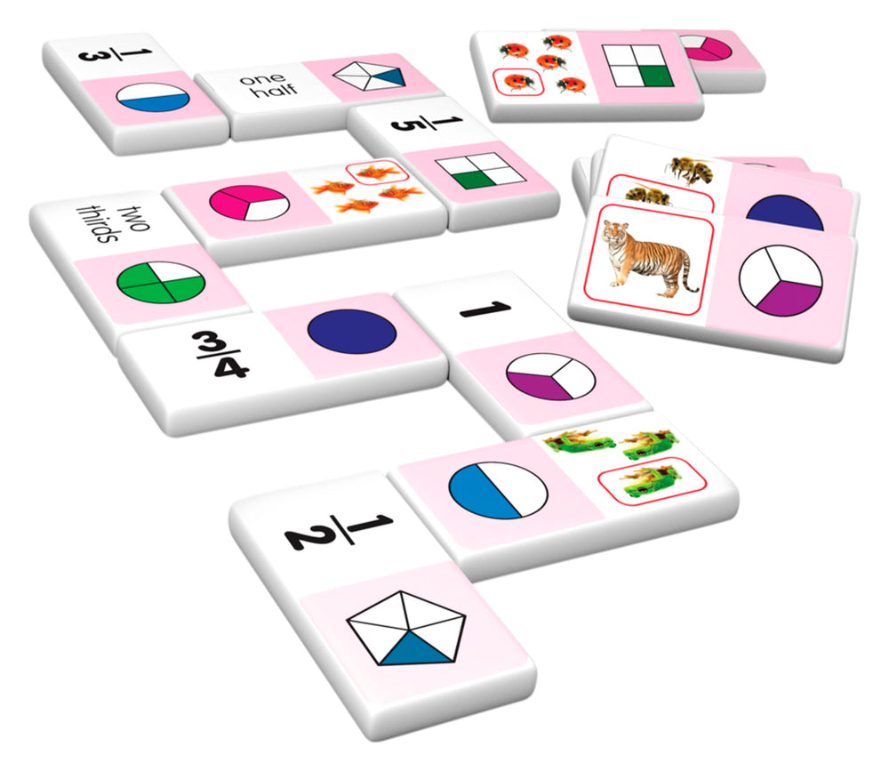 Junior Learning JL485 fraction dominoes thick pieces for comfortable handling.