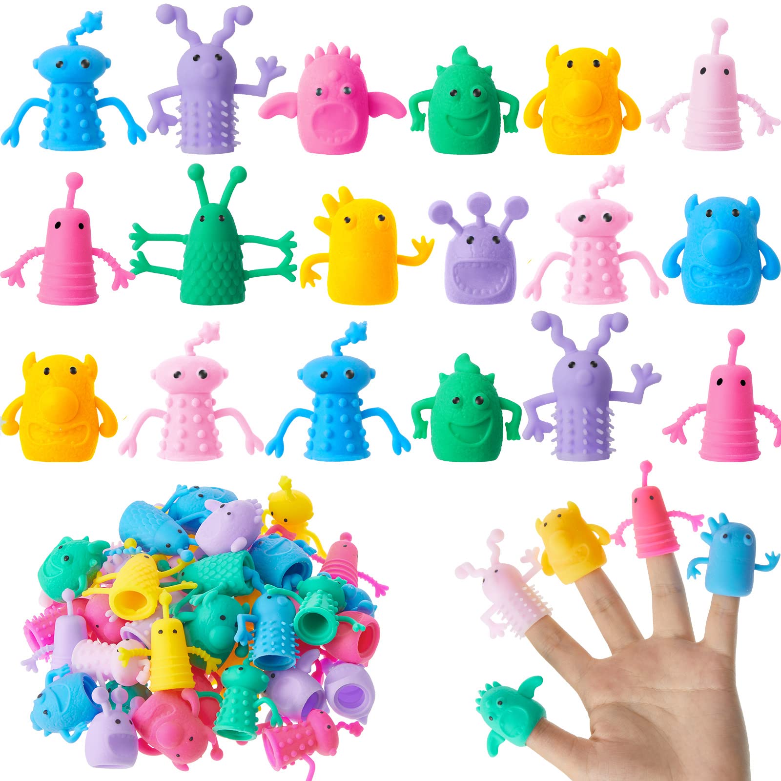Junkin monster finger puppets pack—40pcs—for imaginative play and party favors.