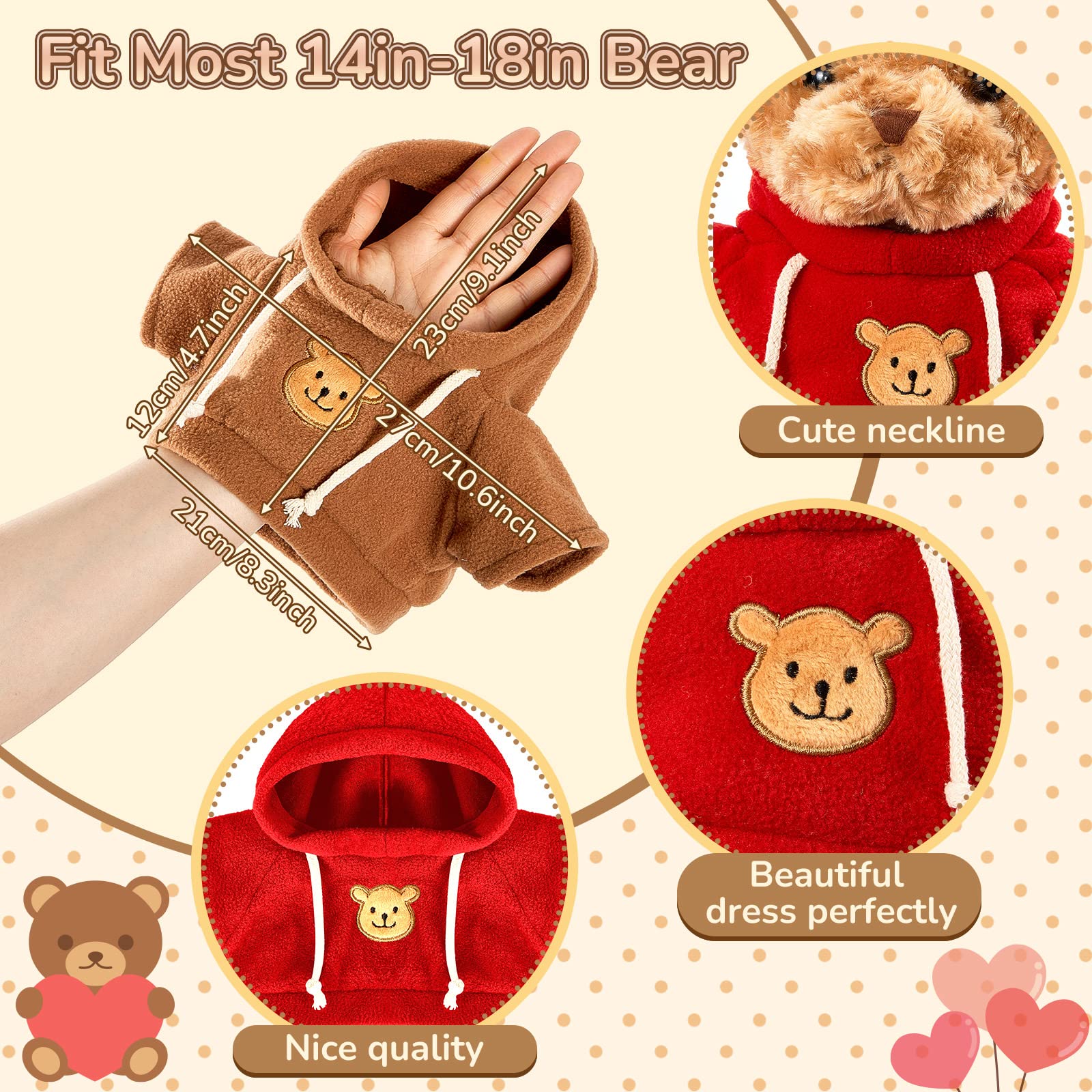 Junkin red hoodie bear doll clothes brighten displays and protect fur