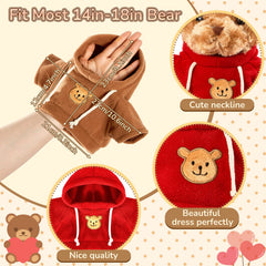 Junkin red hoodie bear doll clothes brighten displays and protect fur