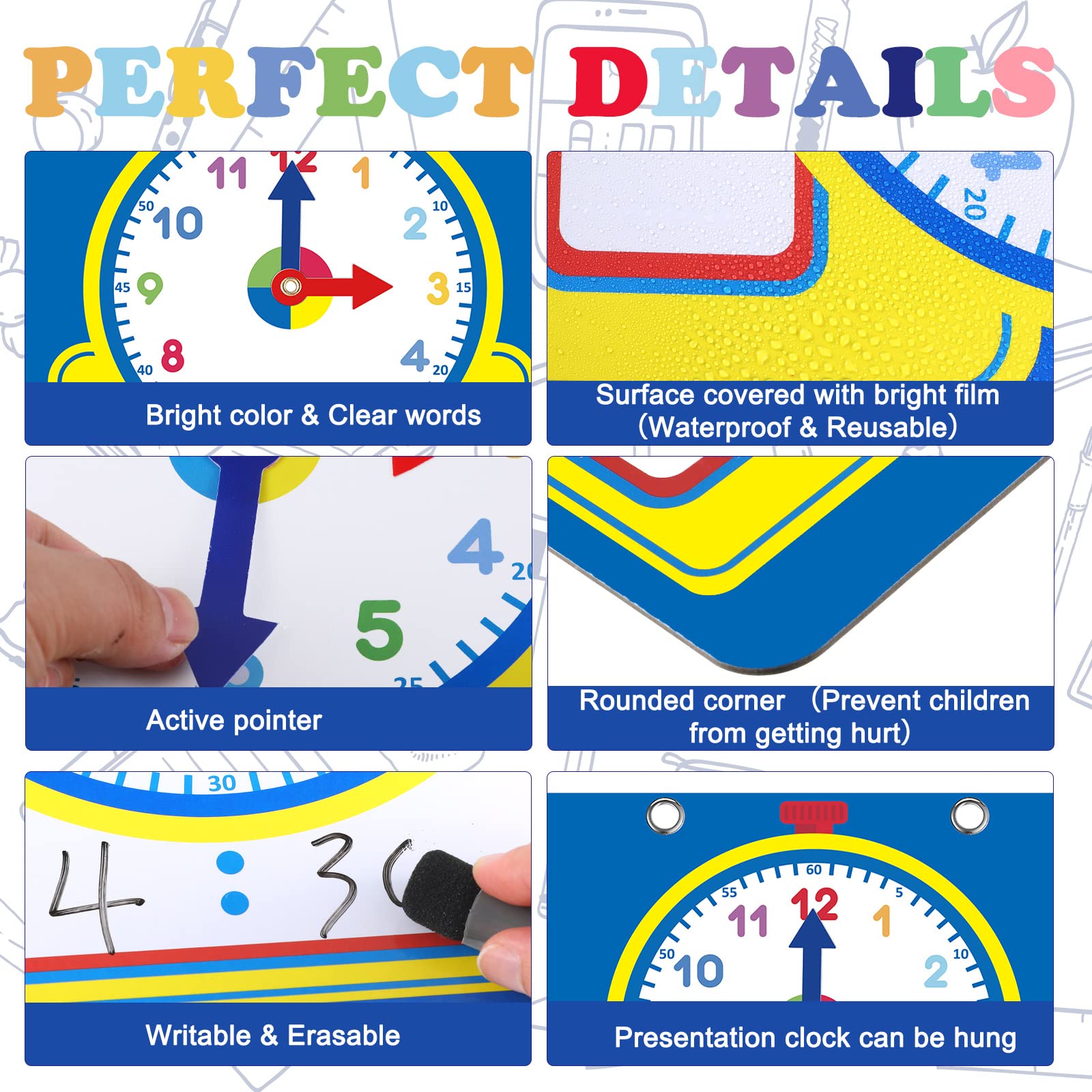 Junkin erasable surface clock: reusable dry-erase clock for quick wipe-clean lessons
