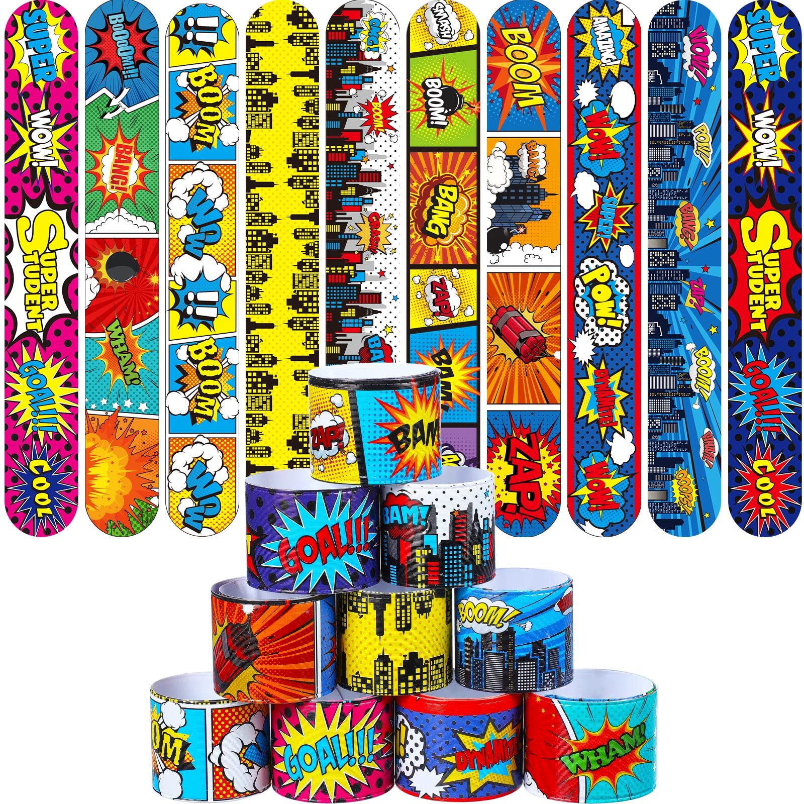Junkin Hero tie-dye slap bracelets in vibrant assortment for kids' party favors