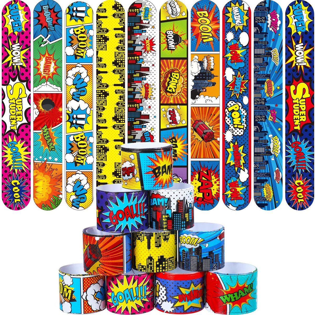 Junkin Hero tie-dye slap bracelets in vibrant assortment for kids' party favors