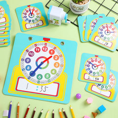 Junkin laminated learning clock supports durable, reusable classroom activities.