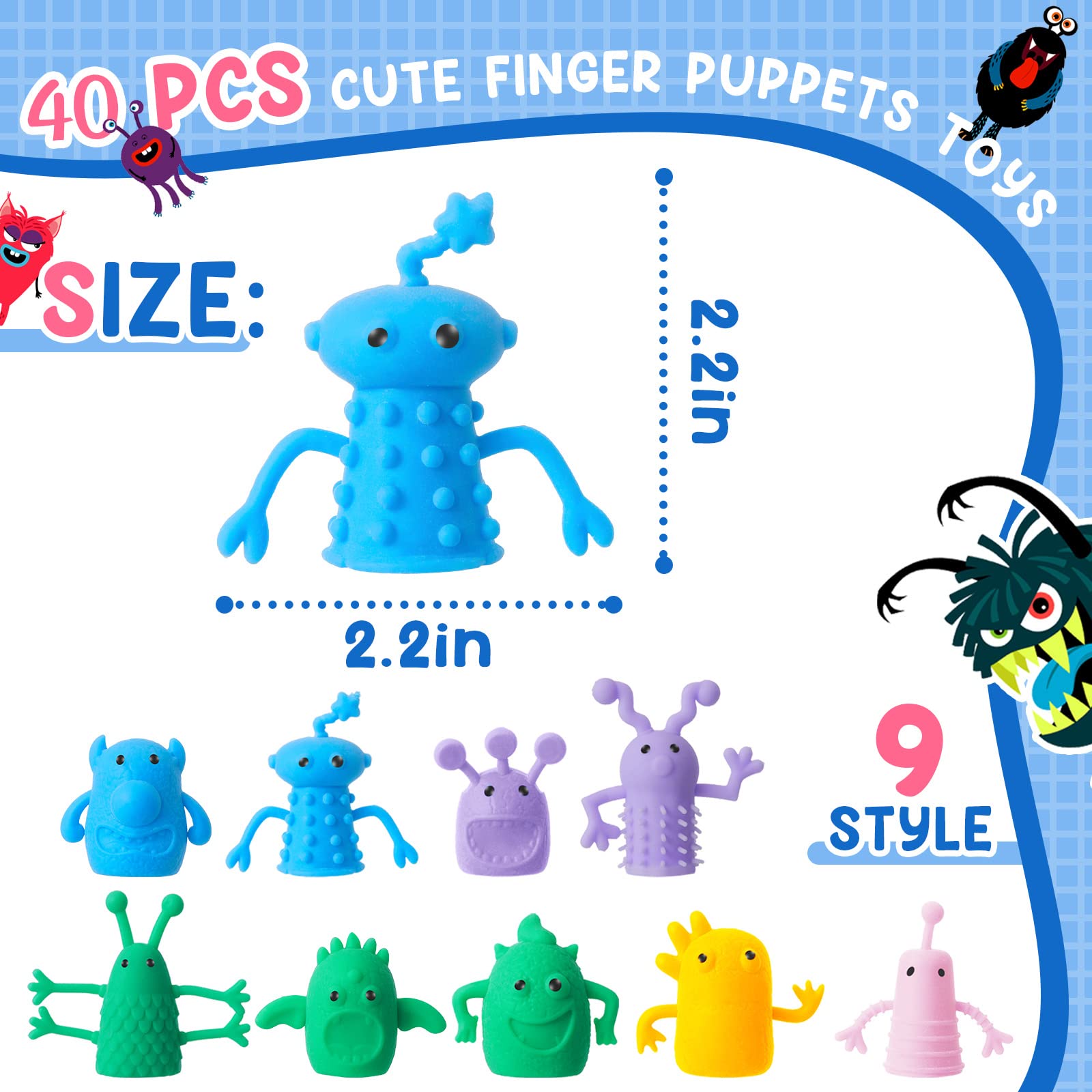 Junkin monster finger puppet styles showcase variety for playful storytelling.