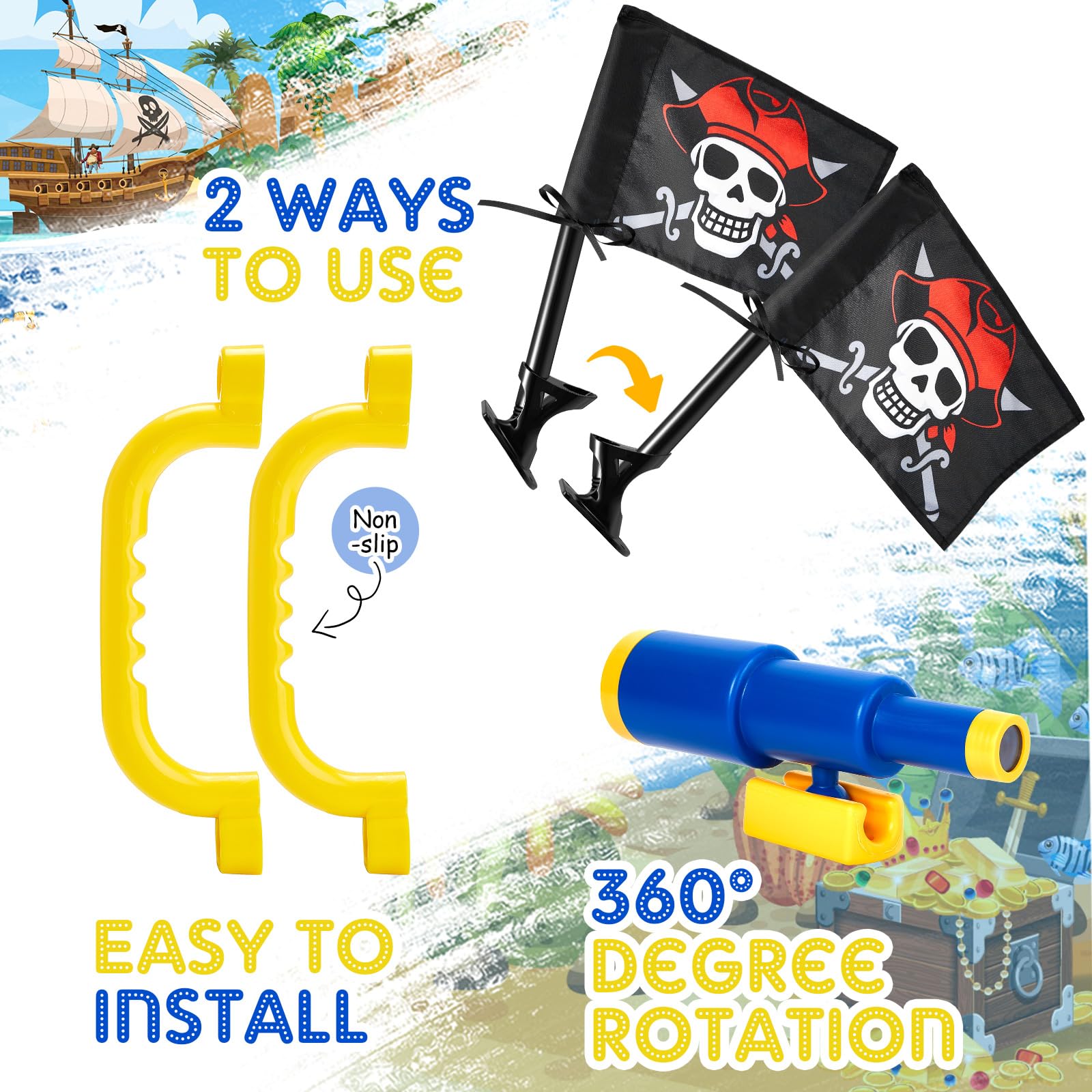 Junkin pirate flag adds color and a playful theme to play areas.