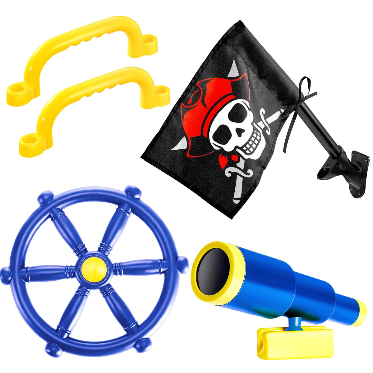 Junkin pirate steering wheel enhances outdoor play and imaginative adventures.