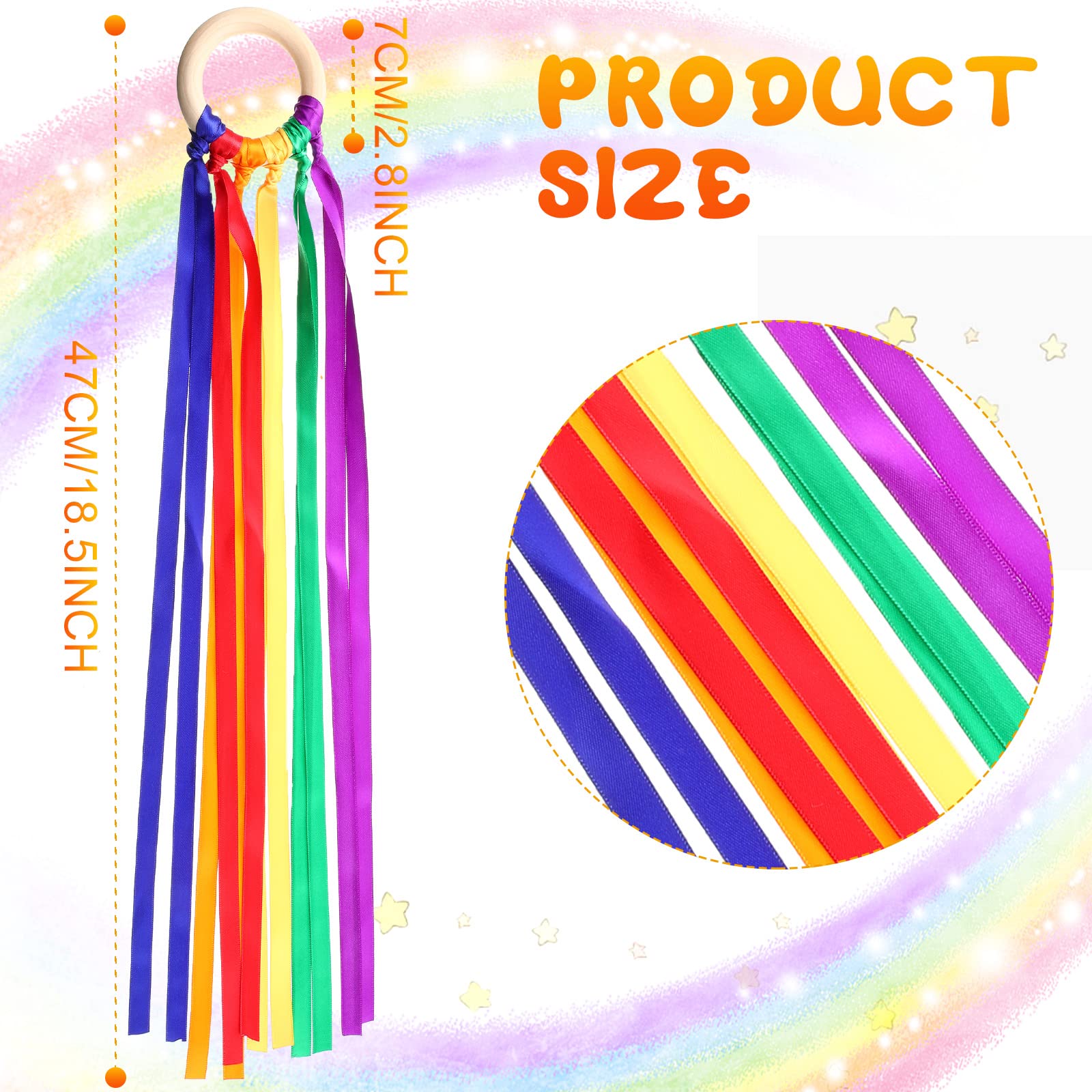 Junkin Ribbon Rings Rainbow Streamers close-up showing bright colors and sturdy ribbon.