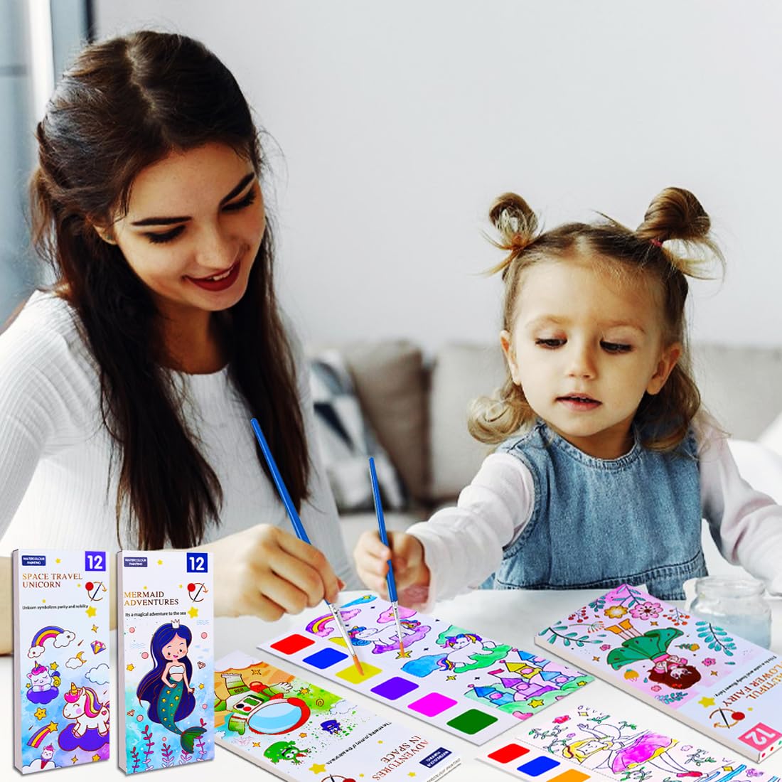 JUNQIU kids painting in action, practicing color recognition.