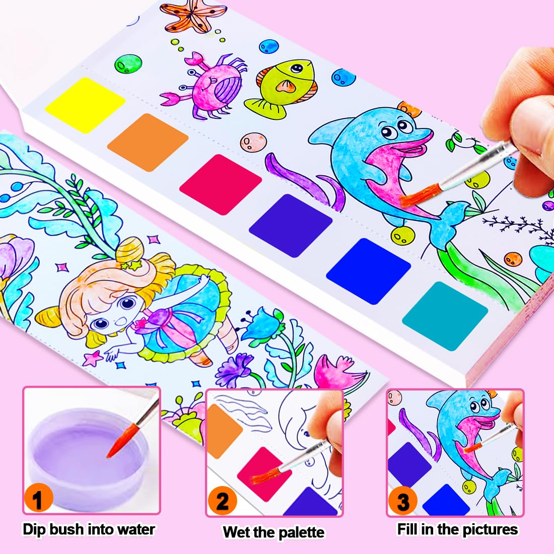 JUNQIU Paint with Water Books inside page spread with themed patterns sparking creativity.