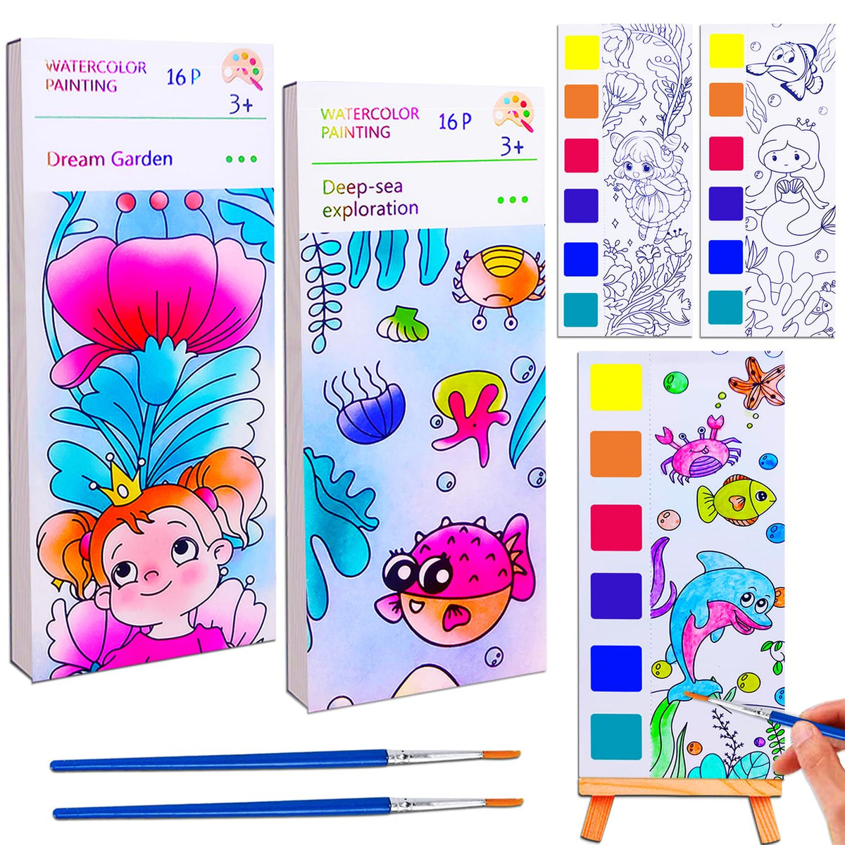 JUNQIU Paint with Water Books cover displaying colorful, mess-free fun for kids.
