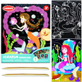 JUNQIU Scratch Art Mermaid Paper Set reveals vibrant colors with a wooden stylus for creative play