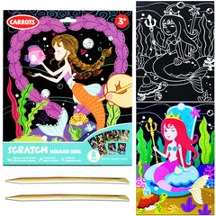 JUNQIU Scratch Art Mermaid Paper Set reveals vibrant colors with a wooden stylus for creative play