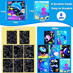 JUNQIU Scratch Art Ocean Animals designs showcase diverse sea life ideas.
