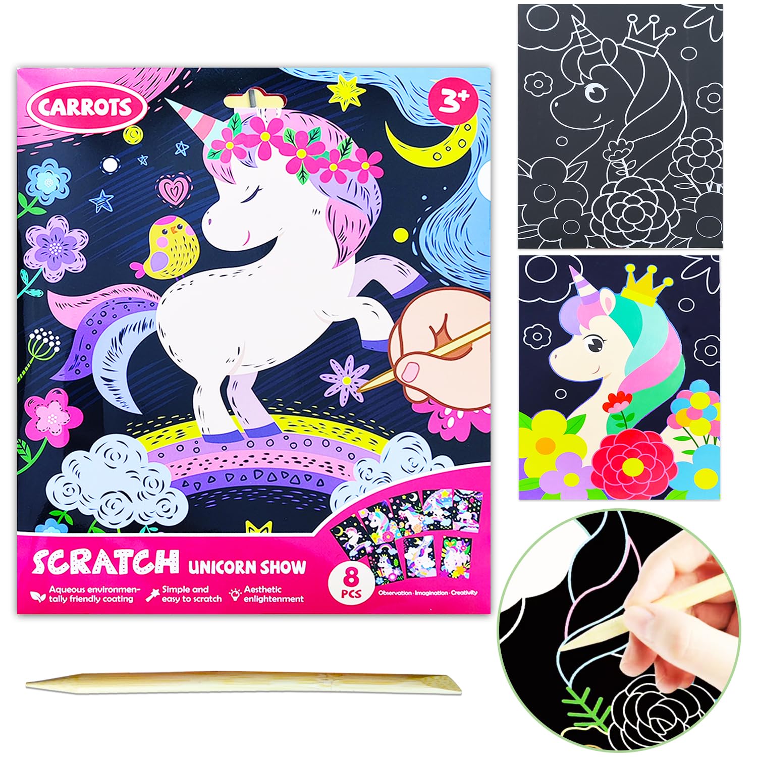 JUNQIU unicorn scratch art set in box ready for kids crafts