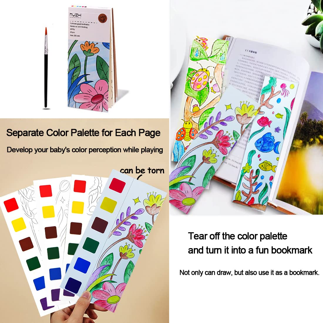 Junqiu US six-paint-pans per page enabling color mixing and variety.