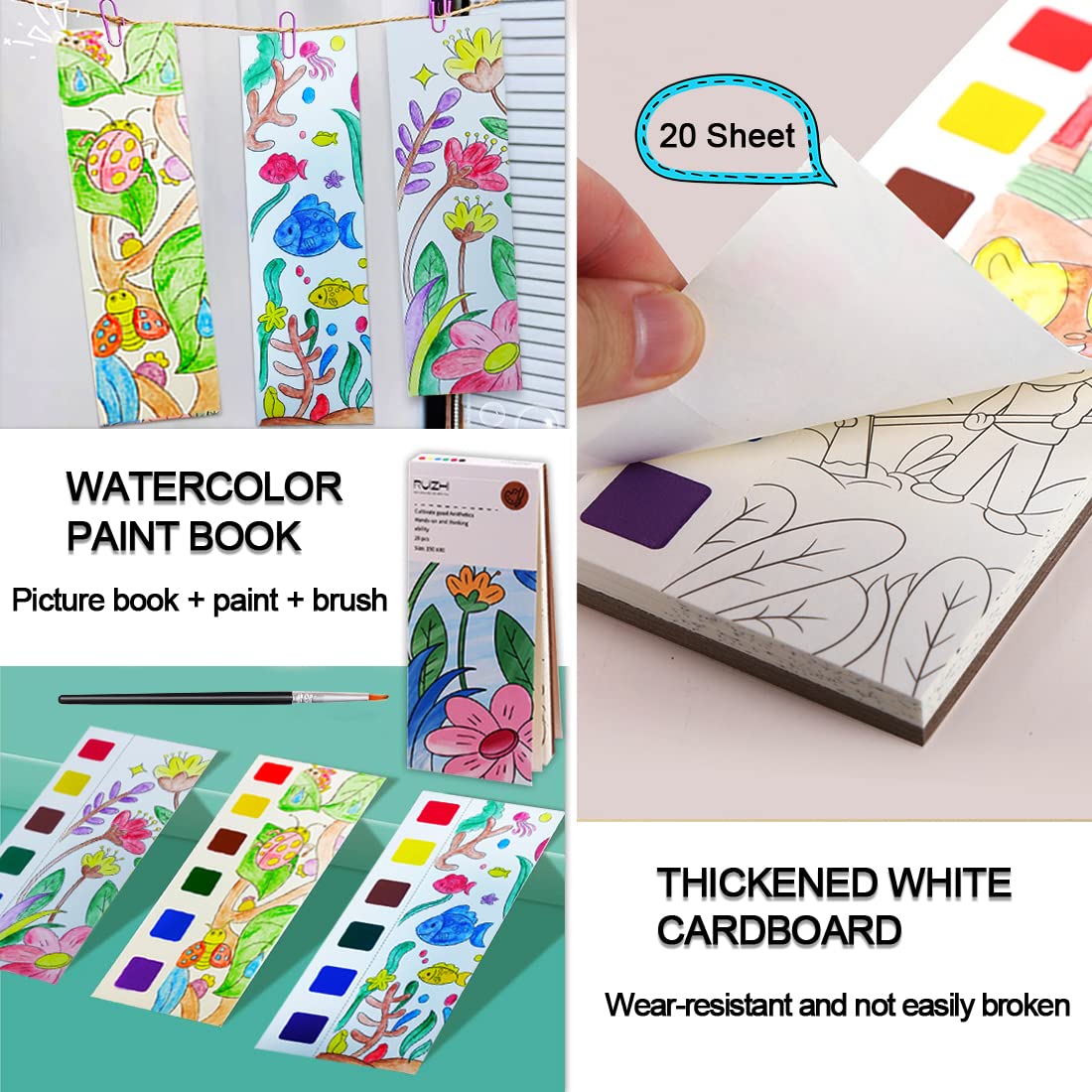 Junqiu US tear-off palette doubles as a watercolor bookmark for crafts.