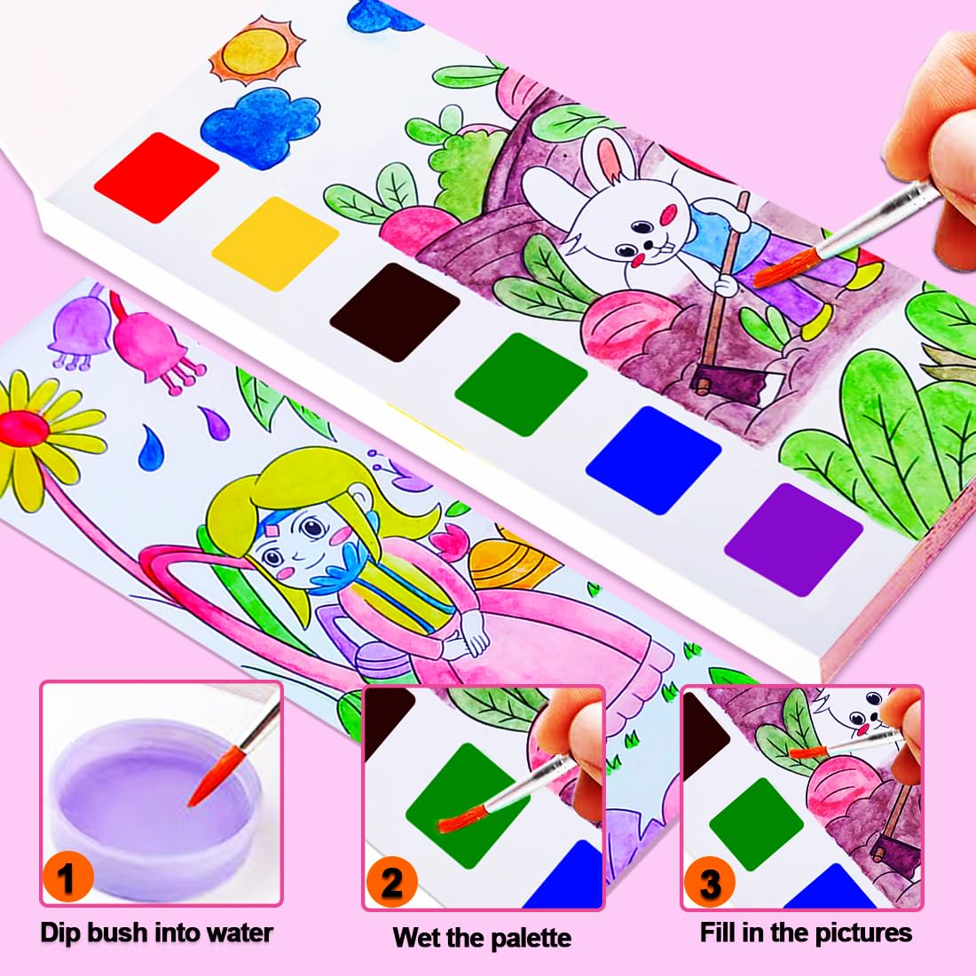 Close up of JUNQIU US watercolor palette with integrated brush for easy painting