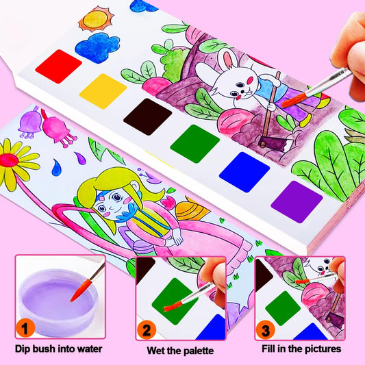 Close up of JUNQIU US watercolor palette with integrated brush for easy painting