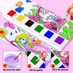 Close up of JUNQIU US watercolor palette with integrated brush for easy painting